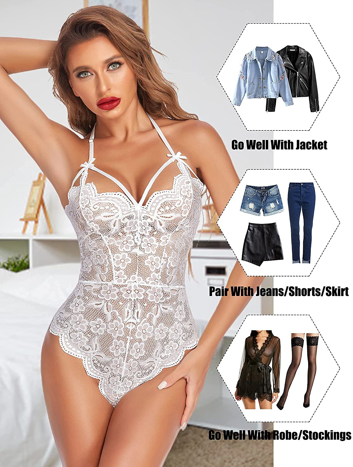 Avidlove Teddy Lingerie for Women Snap Crotch Lace Bodysuit Strappy One Piece Babydoll Apparel & Accessories > Clothing > Underwear & Socks > Lingerie Avidlove