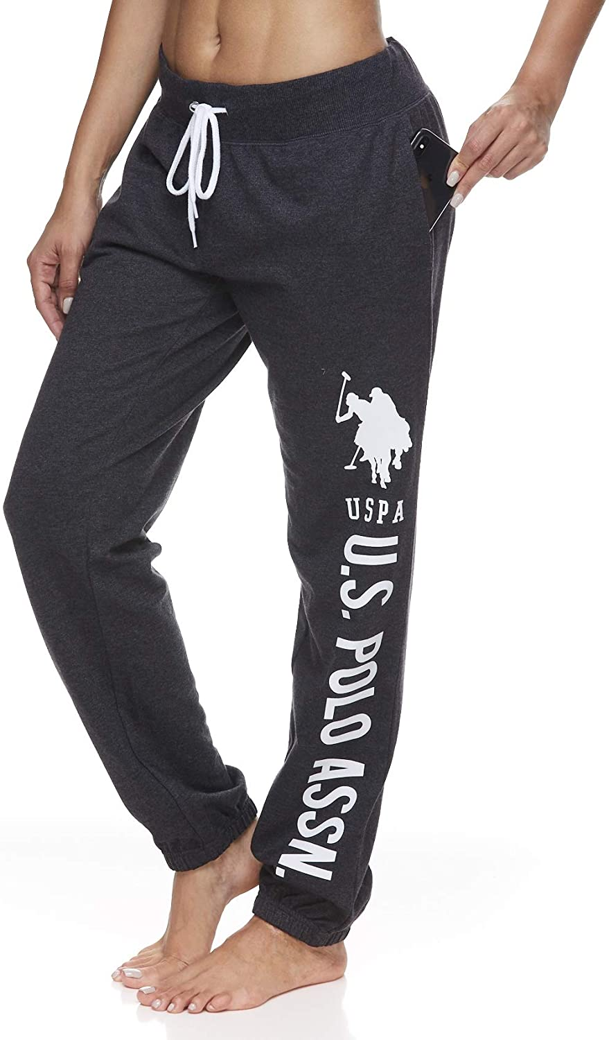 U.S. Polo Assn. Essentials Womens Sweatpants with Pockets - French Terry Jogger Sweats Apparel & Accessories > Clothing > Underwear & Socks > Underwear U.S. Polo Assn. Dark Charcoal Heather/White Print X-Large