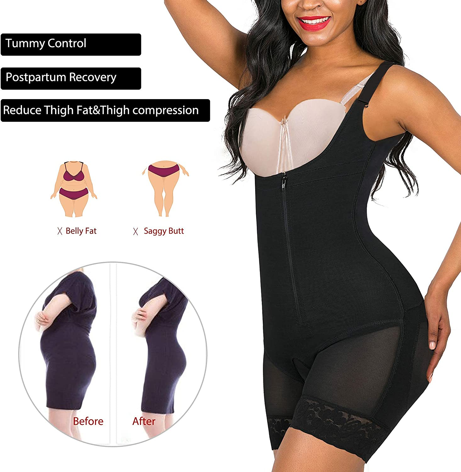 SHAPERX Shapewear for Women Tummy Control Fajas Full Body Shaper Butt Lifter Thigh Slimmer Shorts Apparel & Accessories > Clothing > Underwear & Socks > Shapewear SHAPERX