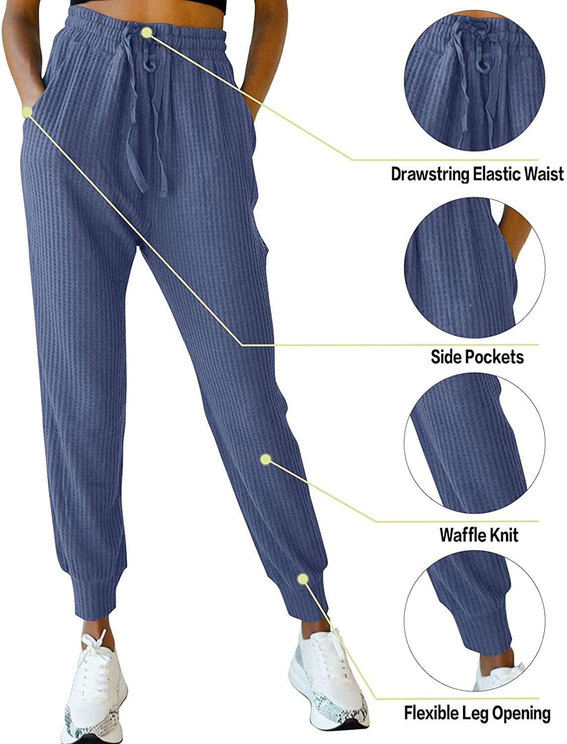 MIROL Women'S Active Drawstring Joggers Pants Elastic Waist Waffle Knit Trousers Athletic Solid Color Sweatpants Apparel & Accessories > Clothing > Activewear Kylie Max