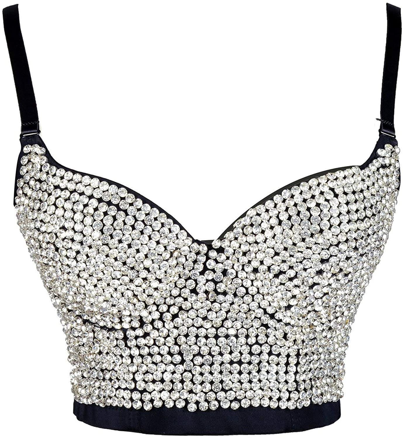 ELLACCI Women'S Rhinestone Diamond Push up Bustier Crop Top Sexy Punk Corset Bra Black Apparel & Accessories > Clothing > Underwear & Socks > Lingerie ELLACCI