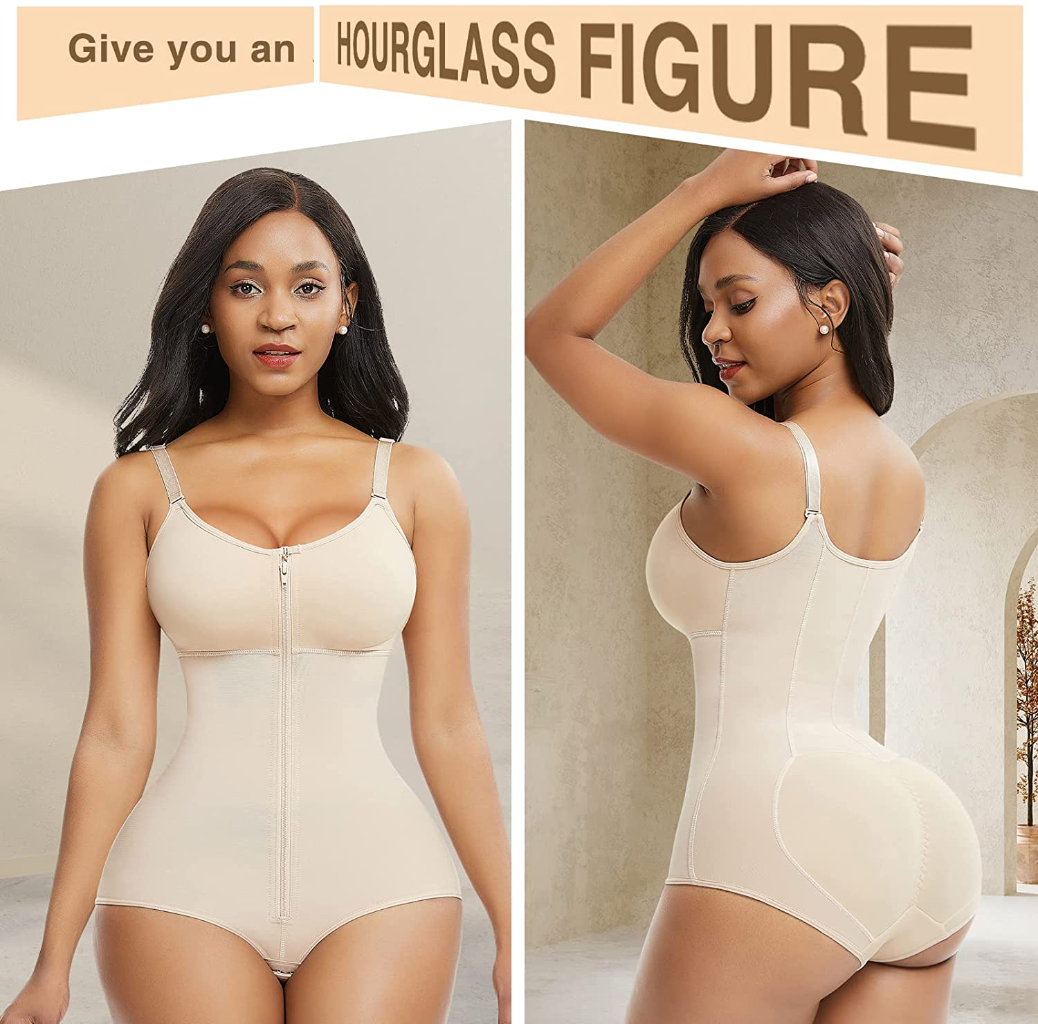 Feelingirl Women Shapewear Bodysuit Tummy Control Fajas Body Shaper for Women with Zipper Apparel & Accessories > Clothing > Underwear & Socks > Shapewear FeelinGirl