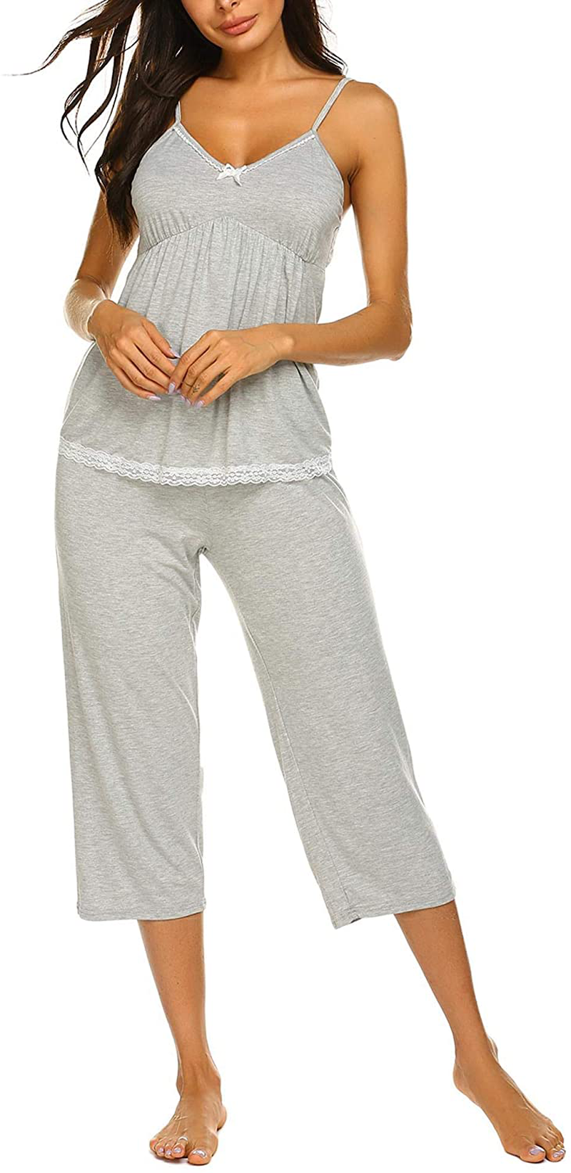 Ekouaer Womens Pajamas Set V-Neck Cami Top and Capris Pants Sleepwear Pjs Set S-XXL Apparel & Accessories > Clothing > Sleepwear & Loungewear Kylie Max