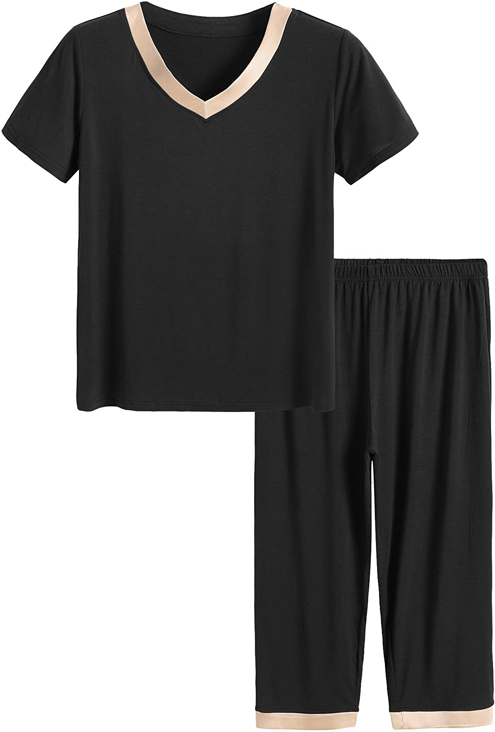Latuza Women’s Sleepwear Tops with Capri Pants Pajama Sets Apparel & Accessories > Clothing > Sleepwear & Loungewear > Pajamas Latuza Black Large