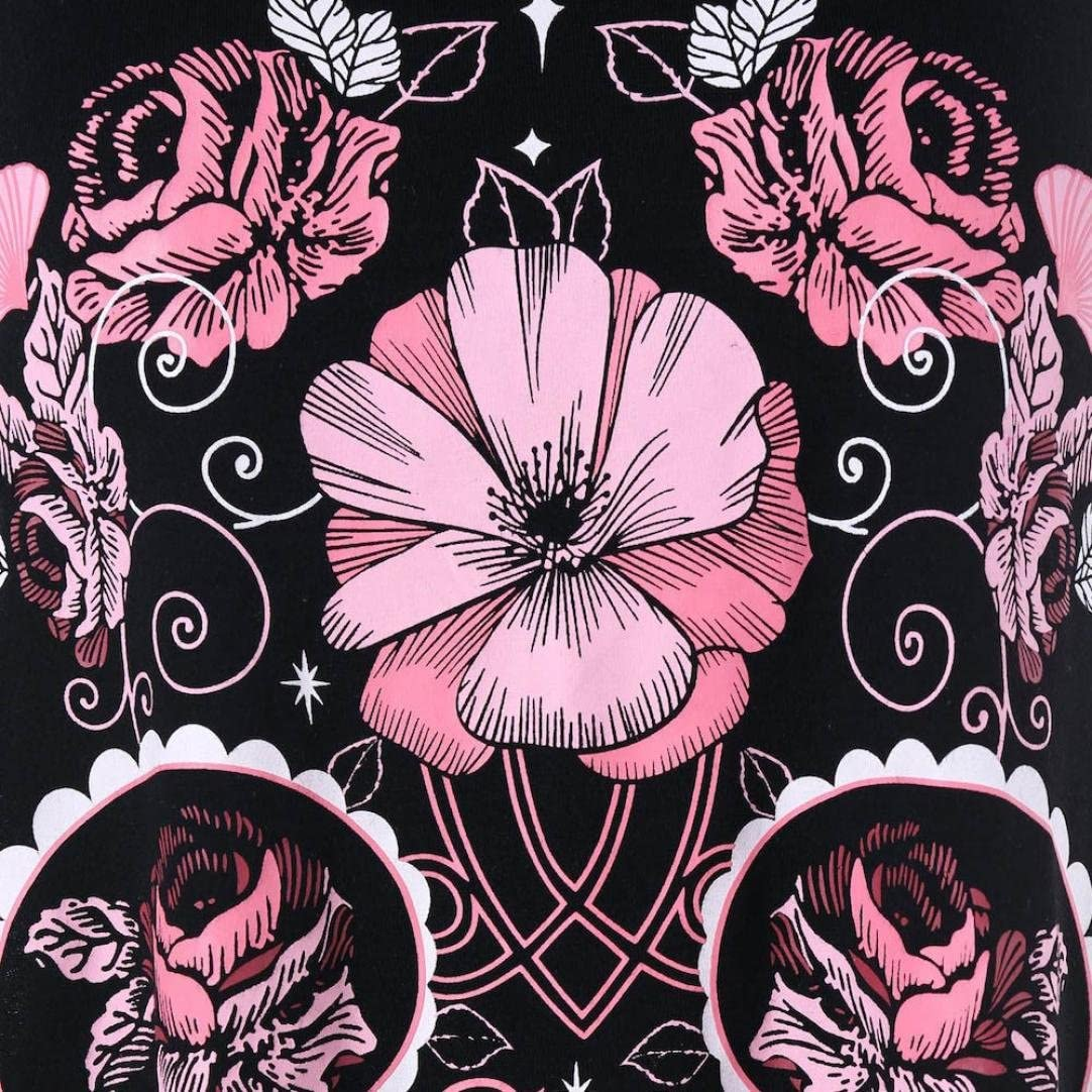 NREALY Womens Fashion Flowered Skull Printed Lace Back Tank Top O-Neck Blouse Vest Apparel & Accessories > Clothing > Underwear & Socks > Shapewear NREALY