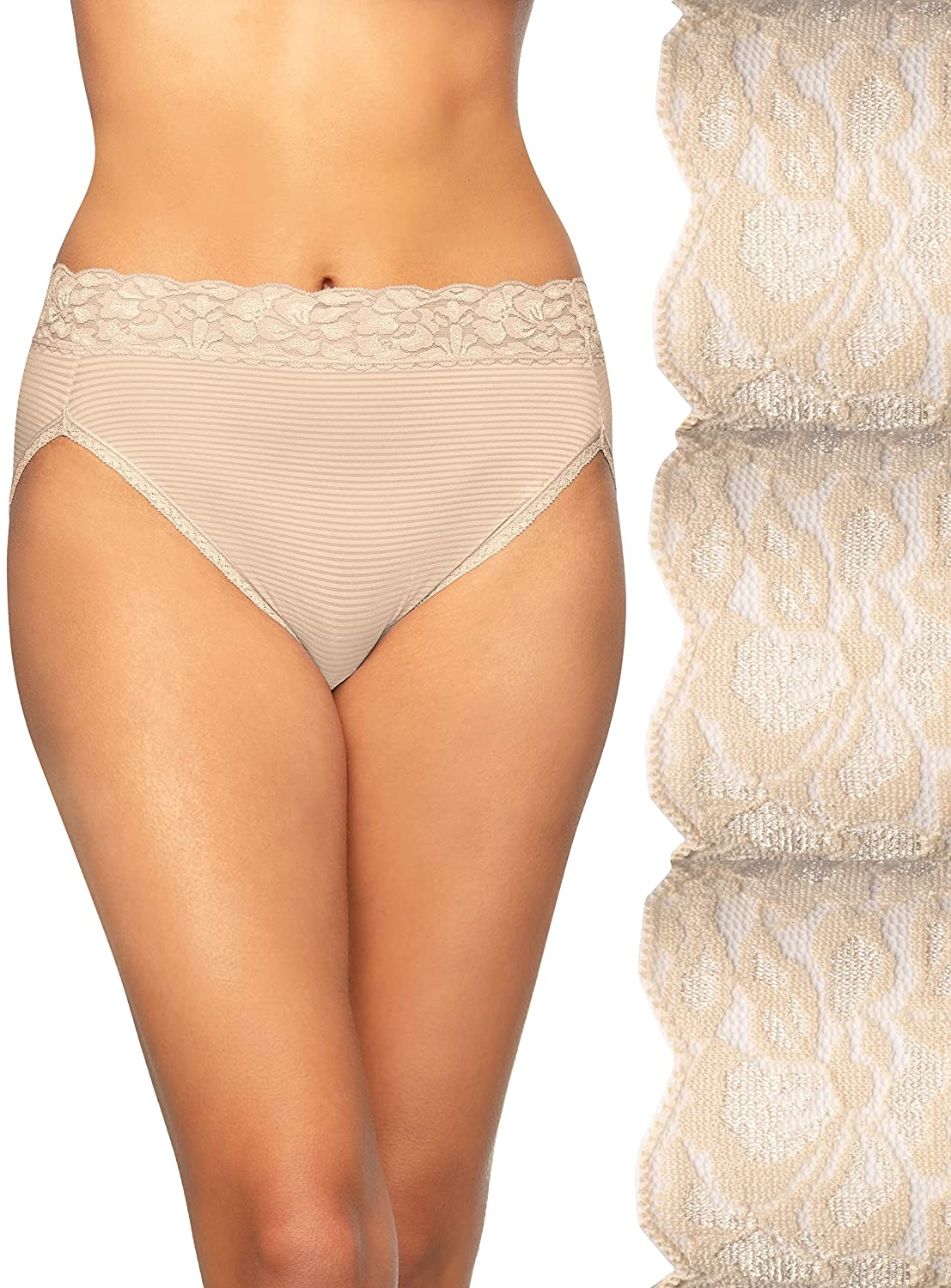 Vanity Fair Women'S Flattering Lace Panties Apparel & Accessories > Clothing > Underwear & Socks > Underwear Vanity Fair Hi Cut- 3 Pack - Neutral/Neutral/Neutral Stripe Hi Cut 7