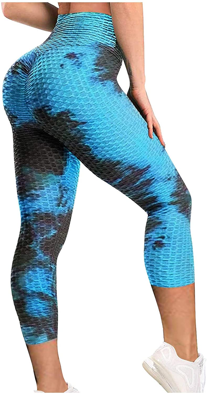 Burband Gradient Seamless Leggings for Women High Waist Tummy Control Yoga Pants Tye Die Ruched Booty Compression Tights Apparel & Accessories > Clothing > Underwear & Socks > Shapewear Burband Blue Medium