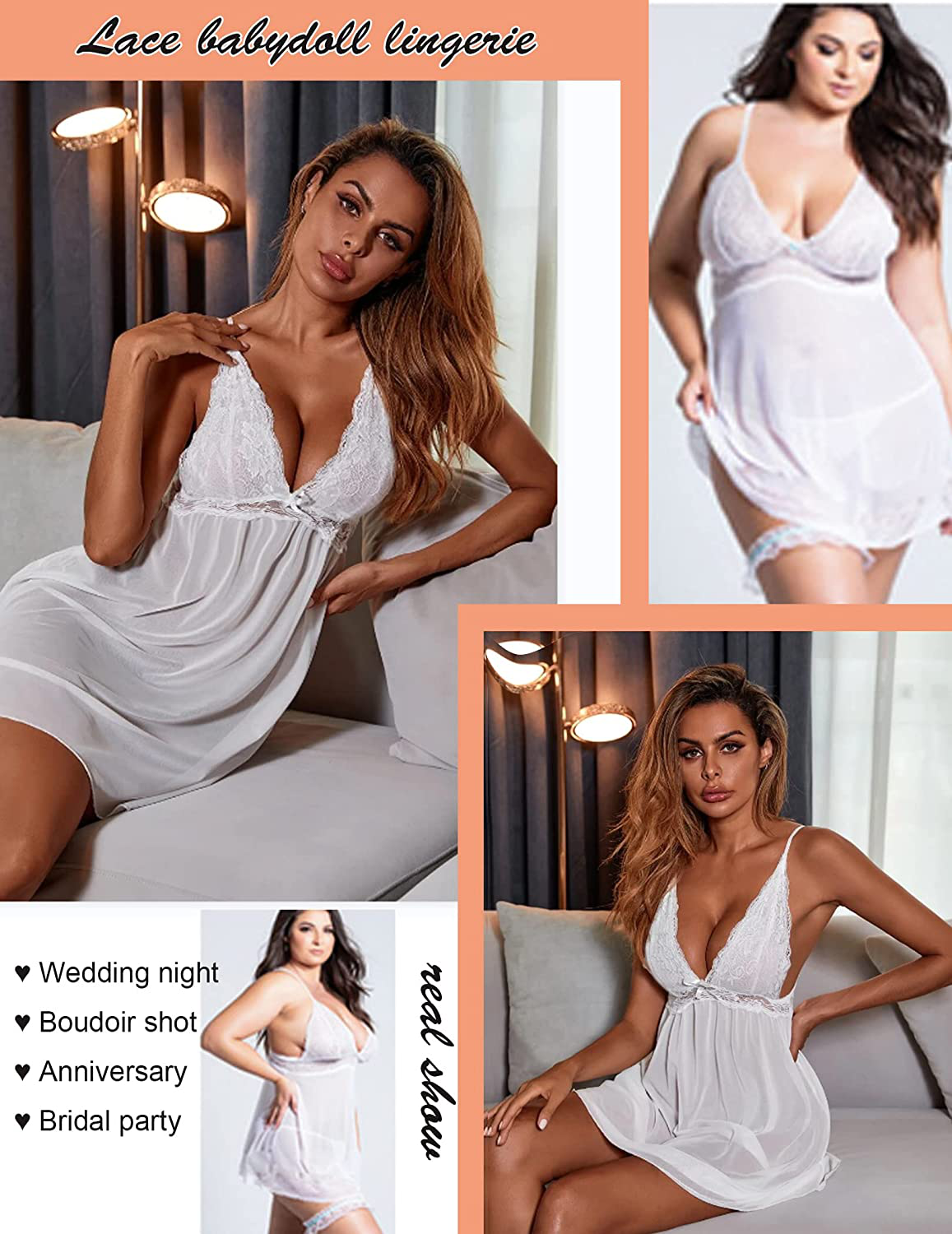 Avidlove Women Negligees Lingerie Lace Babydoll Sexy Chemise Exotic Mesh Nightgowns Apparel & Accessories > Clothing > Underwear & Socks > Lingerie Kylie Max