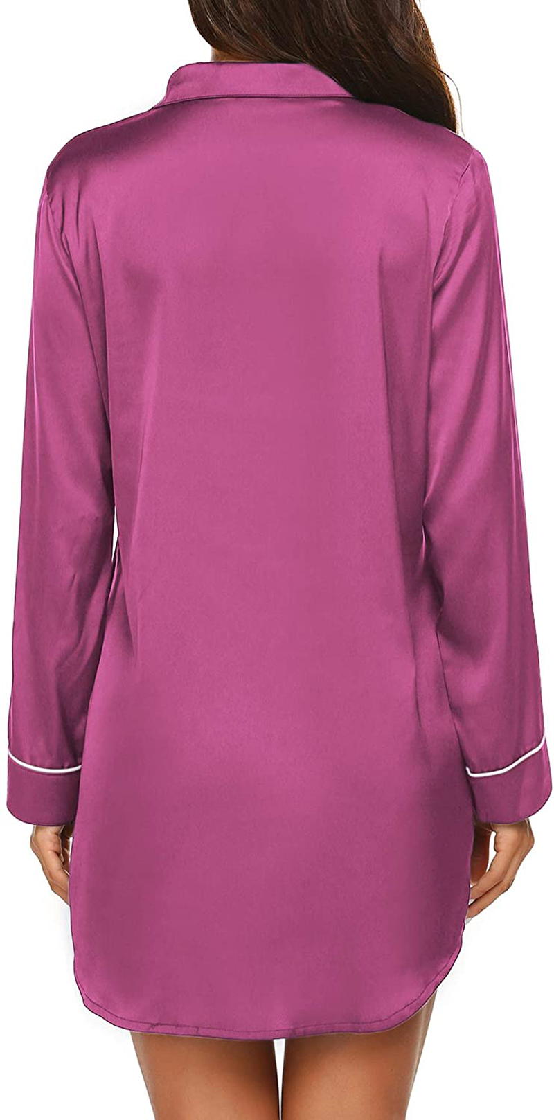 Ekouaer Women'S Long Sleeve Satin Sleepshirt Button down Nightgowns Silk Nightshirt Pajama Top Sleepwear S-XXL Apparel & Accessories > Clothing > Sleepwear & Loungewear > Nightgowns Kylie Max