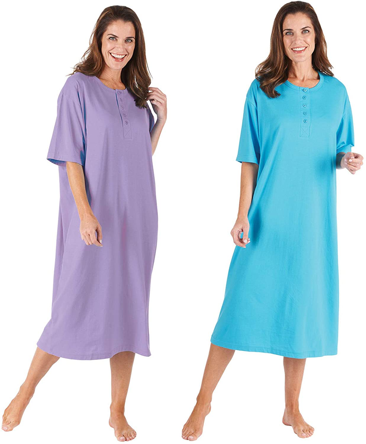 Catalog Classics Womens Long Henley Nightshirts - Set of 4 Sleep Shirts Apparel & Accessories > Clothing > Sleepwear & Loungewear > Nightgowns Kylie Max