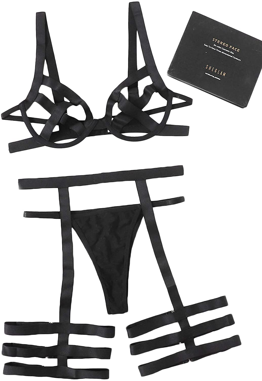 Shein Women'S Lingerie Set with Garter Belts 3 Piece Sexy Cut Out Lingerie Bodysuit Apparel & Accessories > Clothing > Underwear & Socks > Lingerie SheIn