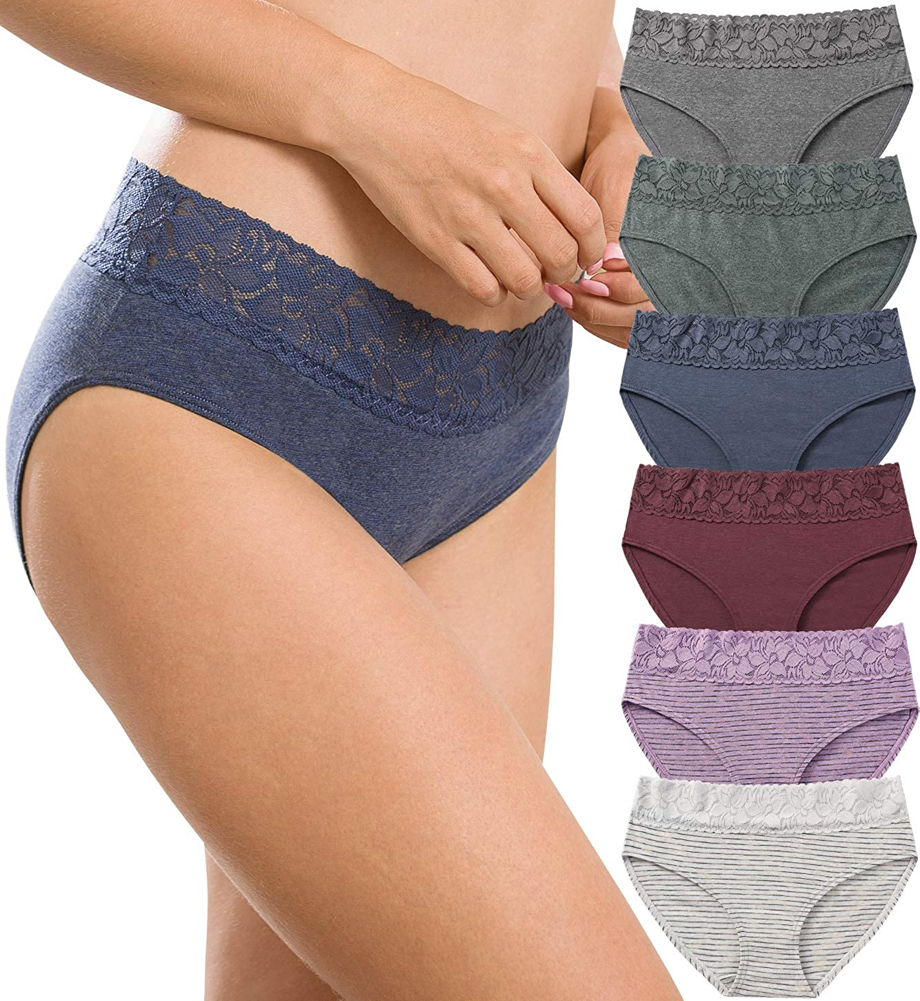 Cotton Hipster Panties for Women Lace Hiphugger Panties Bikini Underwear Pack Apparel & Accessories > Clothing > Underwear & Socks > Underwear Altheanray Lace Panties -Line2 Large