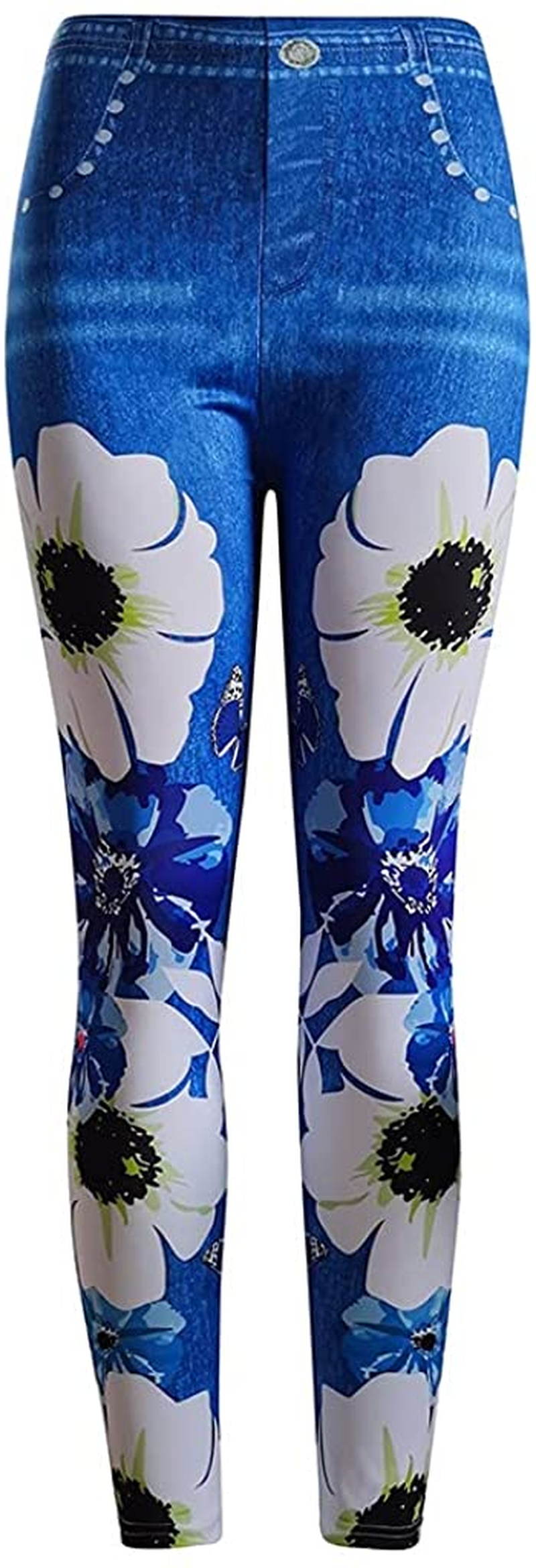 Burband Womens plus Size Stretch Drawstring Stretch Floral Print Jersey Capri Leggings High Rise Skinny Jeans Pants S-5XL Apparel & Accessories > Clothing > Underwear & Socks > Shapewear Burband