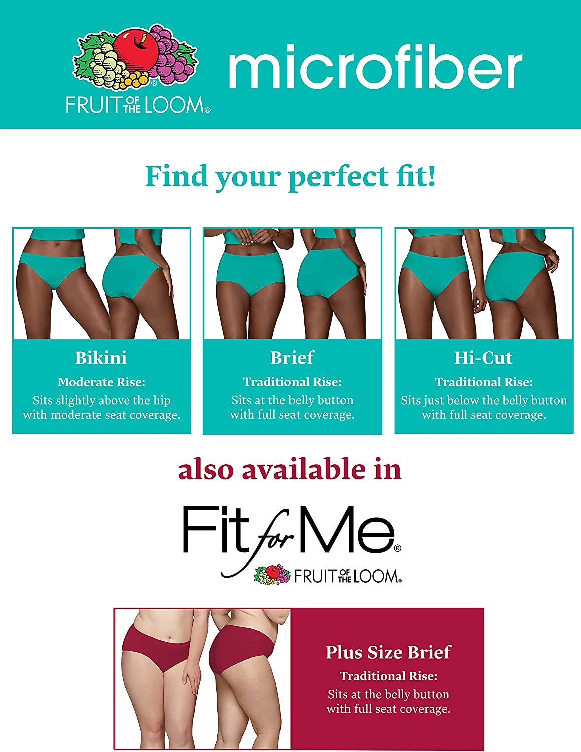 Fruit of the Loom Women'S Underwear Microfiber Panties (Regular & plus Size) Apparel & Accessories > Clothing > Underwear & Socks > Underwear Fruit of the Loom