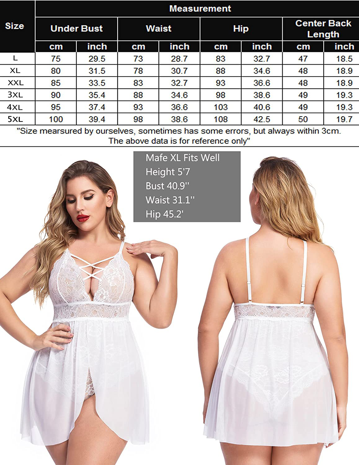 Avidlove plus Size Babydoll Womens Snap Crotch Lingerie V Neck Lace Nighty Mesh Sleepwear L-5XL Apparel & Accessories > Clothing > Underwear & Socks > Lingerie Kylie Max