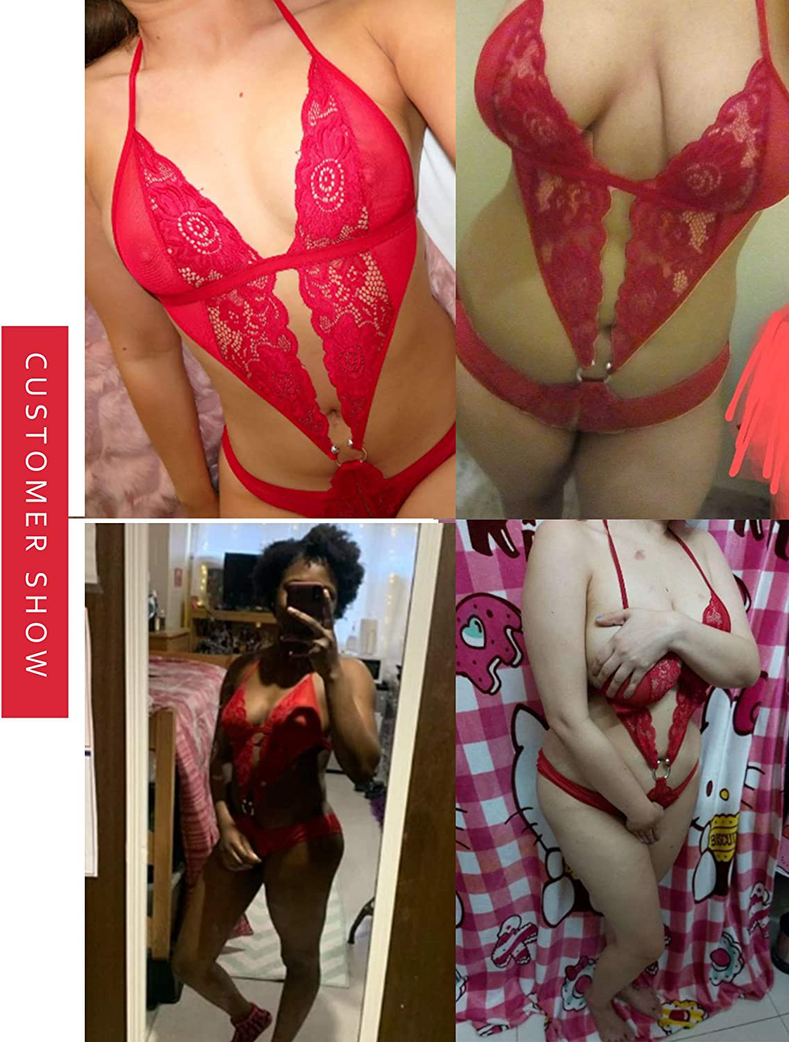 Avidlove Women Deep V Lingerie Lace Teddy One Piece Babydoll Mini Bodysuit Apparel & Accessories > Clothing > Underwear & Socks > Lingerie Kylie Max