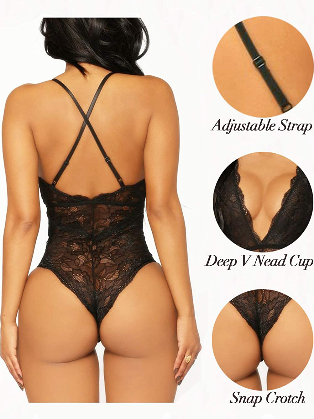 Kaei&Shi V-Neck See Through Lingerie Floral Lace Babydoll Sexy Lingerie for Women One Piece Bodysuit Apparel & Accessories > Clothing > Underwear & Socks > Lingerie Kaei&Shi