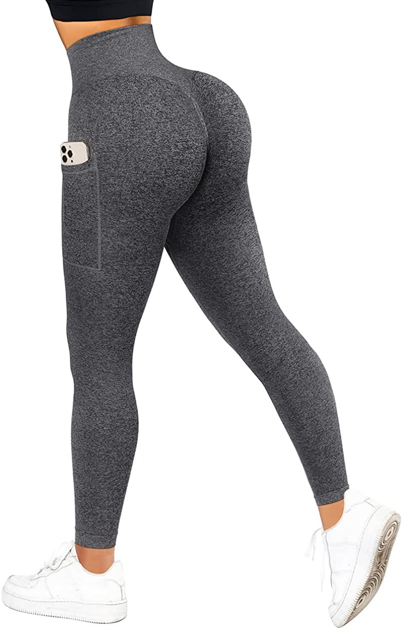 SUUKSESS Women Scrunch Butt Lifting Seamless Leggings Booty High Waisted Workout Yoga Pants Apparel & Accessories > Clothing > Activewear SUUKSESS #8 Pockets Marl Grey Medium