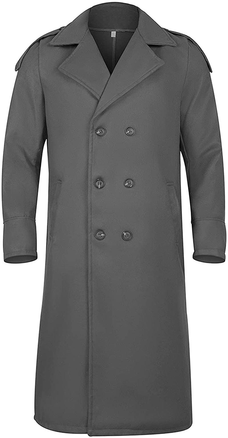 Merthy Mens Winter Warm French Woolen Trench Coats Long Sleeved Turn-Down Collar Double Breasted Business Long Pea Coat Apparel & Accessories > Clothing > Underwear & Socks > Shapewear Merthy