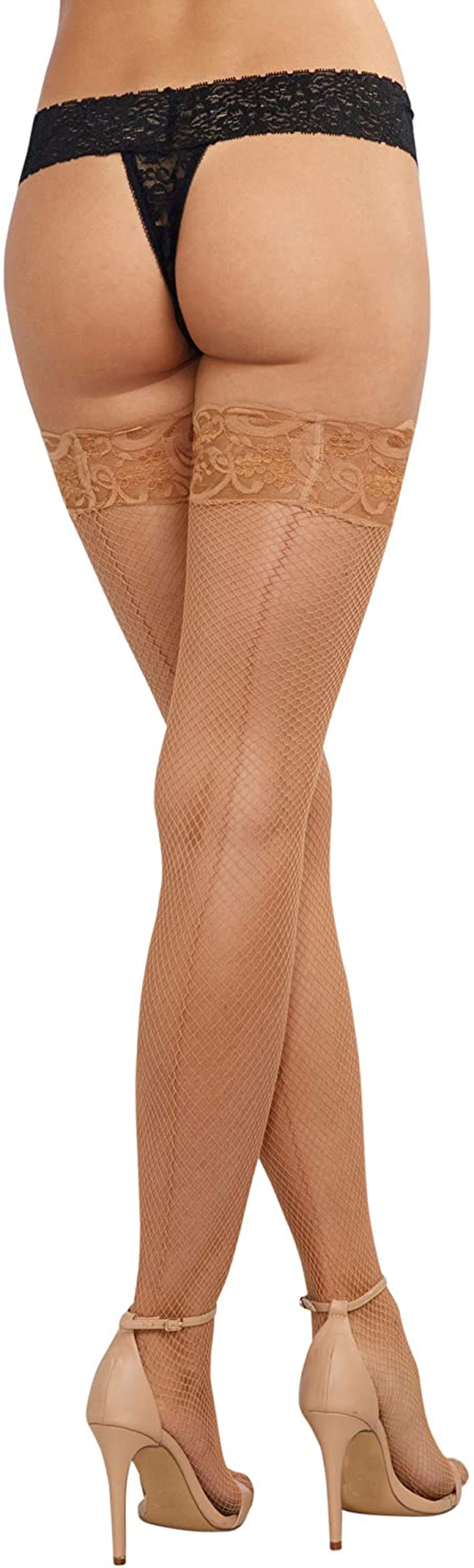 Dreamgirl Women'S Sheer Thigh-High Stockings with Silicone Lace Top Apparel & Accessories > Clothing > Underwear & Socks > Shapewear Dreamgirl