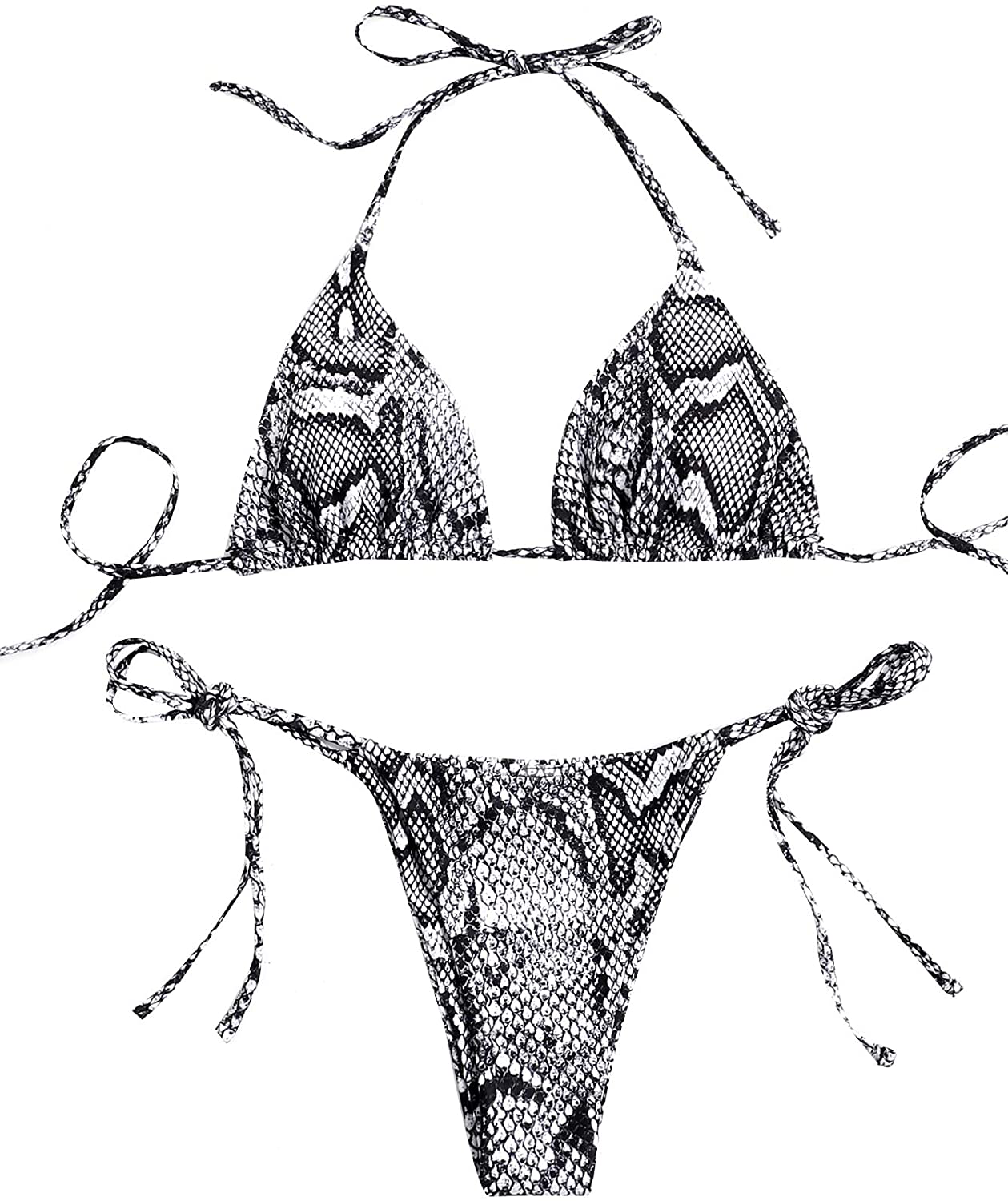 SOLY HUX Women's Halter Triangle Tie Side Bikini 2 Piece Swimsuits Apparel & Accessories > Clothing > Swimwear SOLY HUX Black Snakeskin Small