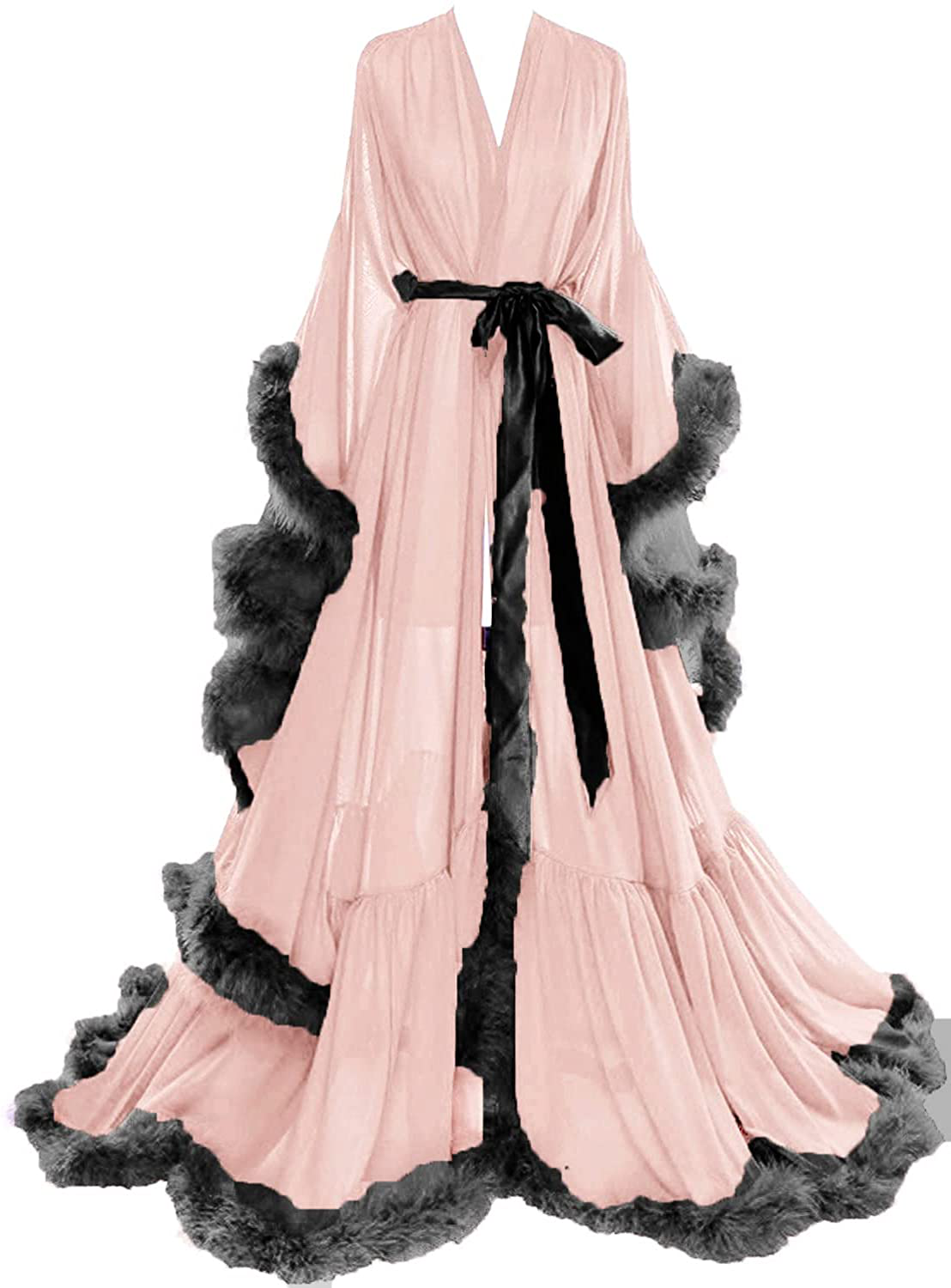 Molisa Women'S Sexy Feather Bridal Robe Long Wedding Scarf Illusion Bathrobe Sleepwear Lingerie Robe Nightgown Apparel & Accessories > Clothing > Sleepwear & Loungewear > Robes Molisa