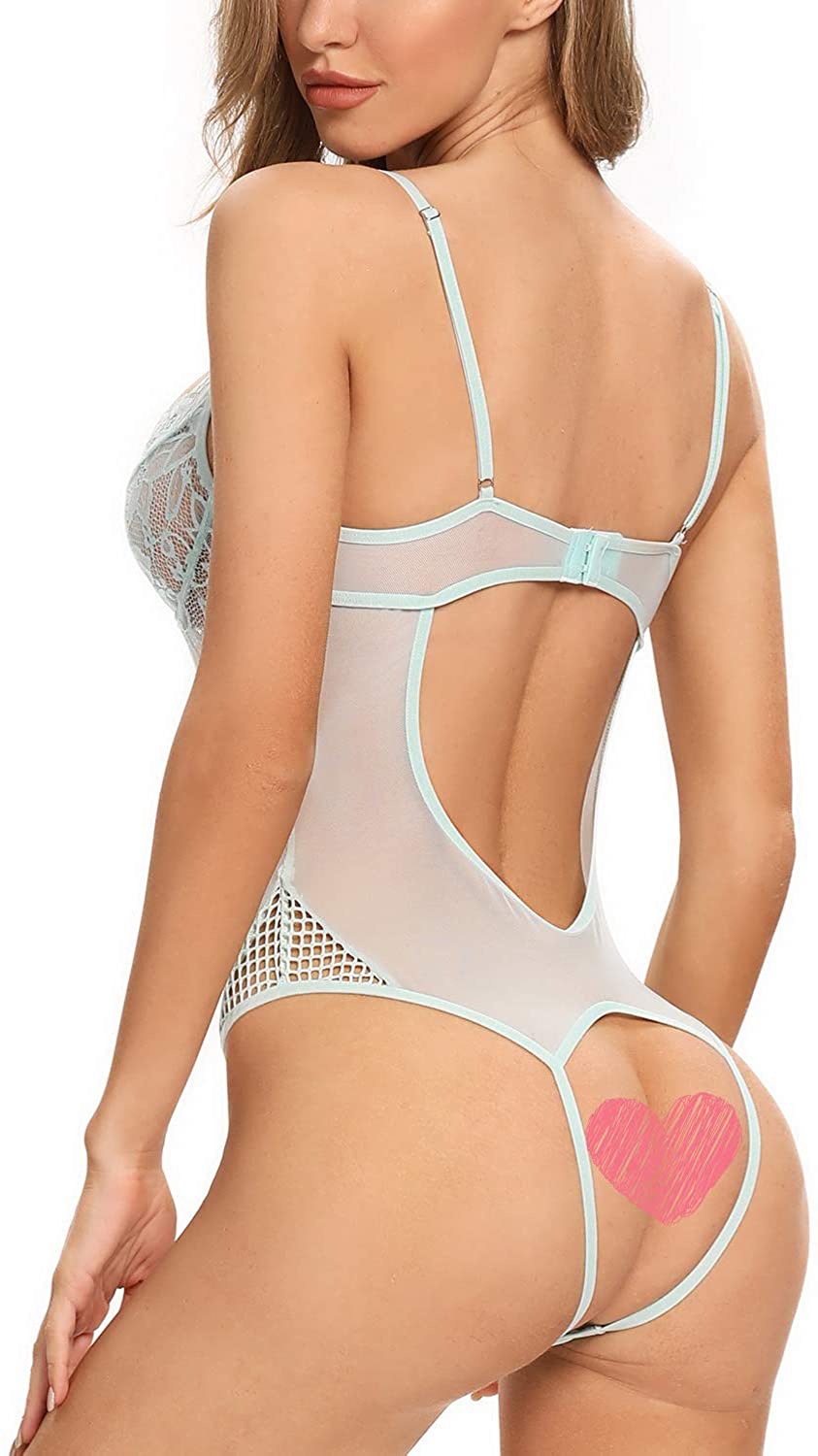 Garmol Womens Teddy Lingerie, Lace Underwear Cups Mesh Bodysuit Deep V Neck One Piece Babydoll, XS-XL Apparel & Accessories > Clothing > Underwear & Socks > Lingerie Garmol