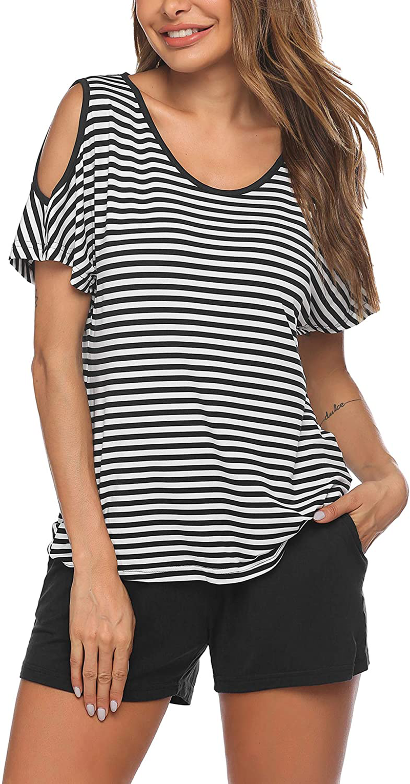 Ekouaer Womens Pajama Set Sleeveless Tank Top and Shorts Pj Set Lace Hem Sleepwear S-XXL Apparel & Accessories > Clothing > Sleepwear & Loungewear > Pajamas Ekouaer 02 Black Small