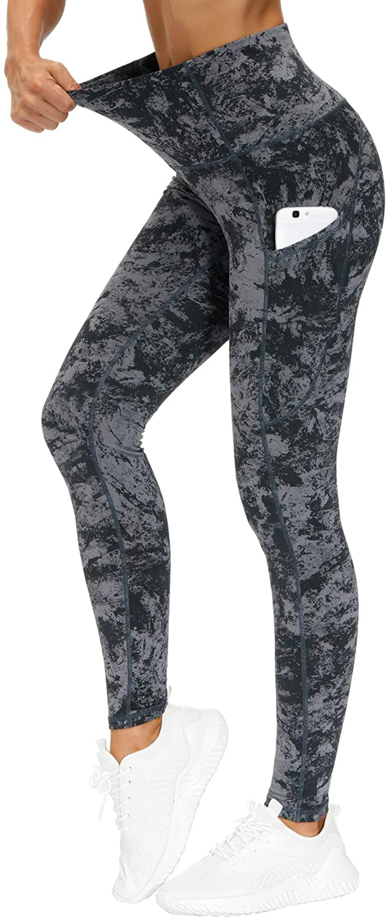 THE GYM PEOPLE Thick High Waist Yoga Pants with Pockets, Tummy Control Workout Running Yoga Leggings for Women Apparel & Accessories > Clothing > Activewear THE GYM PEOPLE Gray-marble Small