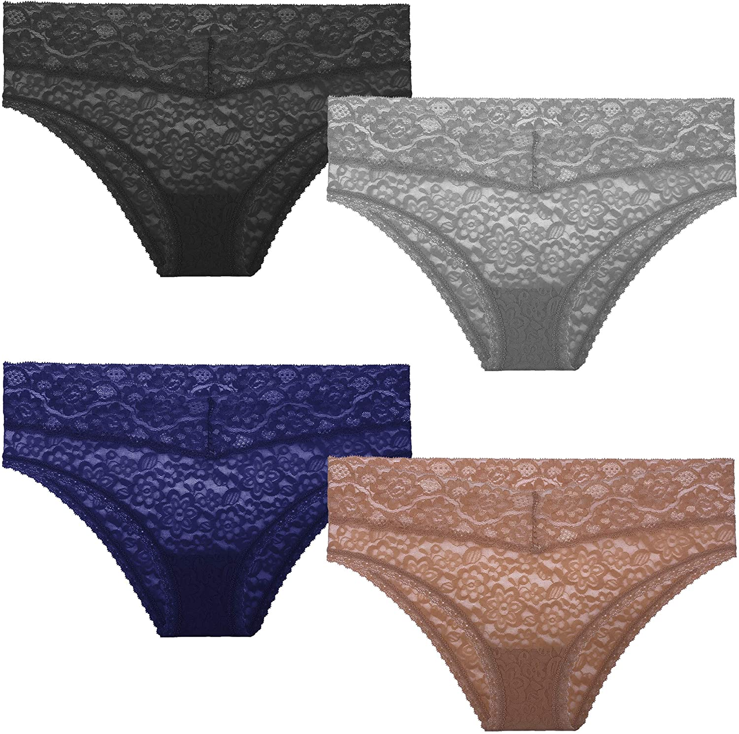 GAREDOB Pack of 8 Women'S Lace Cheeky Hipster Panty, Assorted Different Lace Pattern & Colors Apparel & Accessories > Clothing > Underwear & Socks > Underwear GAREDOB 4 Colors All Lace Hipster Small