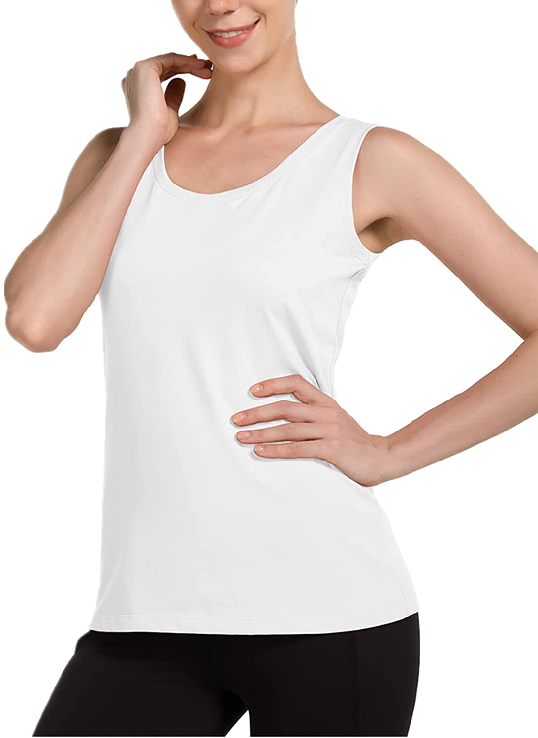 BALEAF Women'S Wide Strap Cotton Workout Tank Tops Yoga Crewneck Sleeveless Shirts Apparel & Accessories > Clothing > Activewear Kylie Max