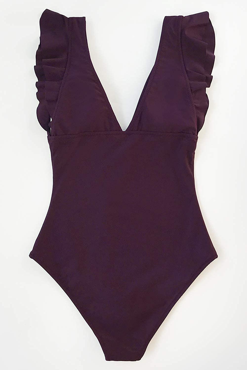 CUPSHE Women'S One Piece Swimsuit V Neck Ruched Ruffle Shoulder Swimwear Bathing Suits Apparel & Accessories > Clothing > Swimwear Kylie Max