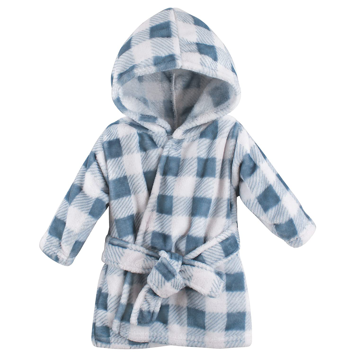 Hudson Baby Unisex Baby Plush Animal Face Bathrobe, Blue Plaid, 0-9 Months Apparel & Accessories > Clothing > Sleepwear & Loungewear > Robes Kylie Max