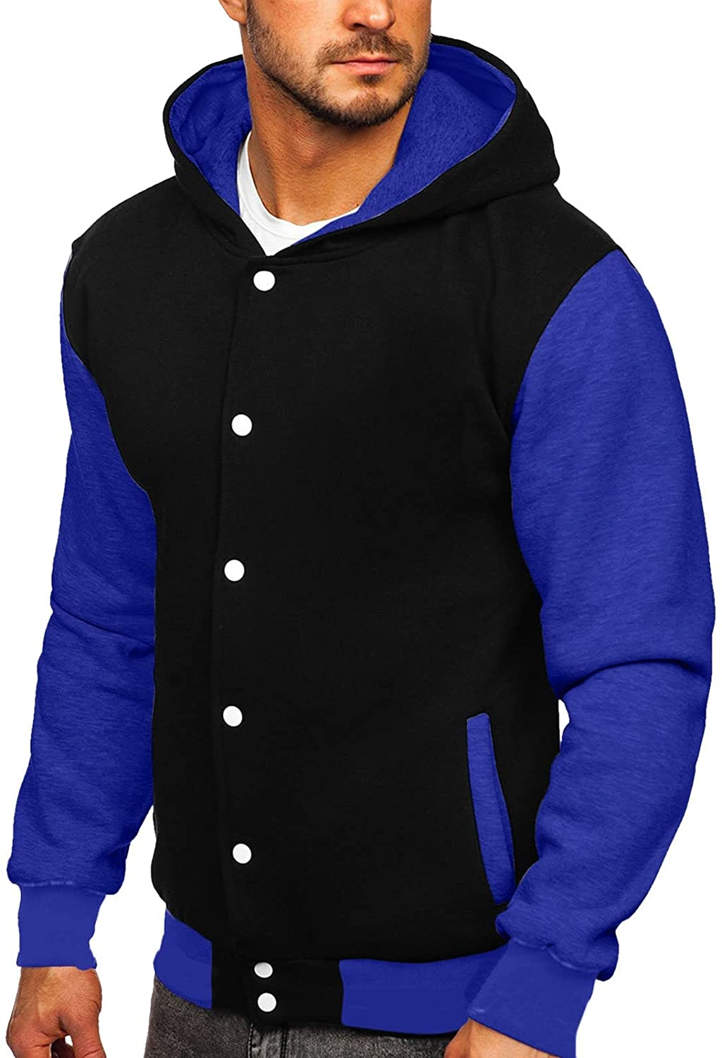 Merthy Mens Classic Varsity Baseball Jackets with Hood Casual Slim Fit Snap Buttons Cotton Uniform Bomber Jackets Coats Apparel & Accessories > Clothing > Underwear & Socks > Shapewear Merthy 01 Dark Blue XX-Large