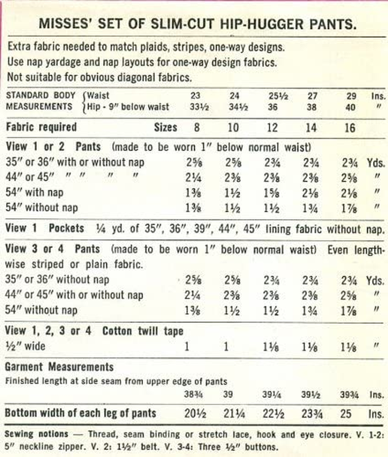 Simplicity 9069 Misses Slim Cut Hippie Hip-Hugger Pants Vintage Sewing Pattern, Check Listings for Size Apparel & Accessories > Clothing > Underwear & Socks > Underwear Simplicity
