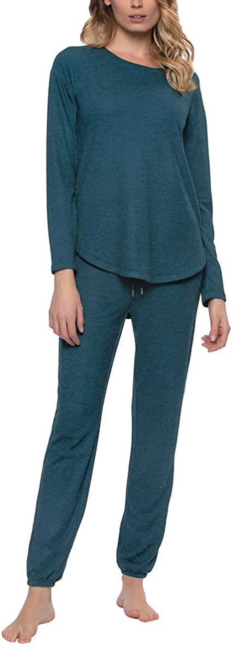 Felina | Comfyz Coco Women's 2-Piece Lounge Set | Brushed Jersey LS Top & Jogger Apparel & Accessories > Clothing > Sleepwear & Loungewear > Pajamas Felina Turkish Tile Blue Small