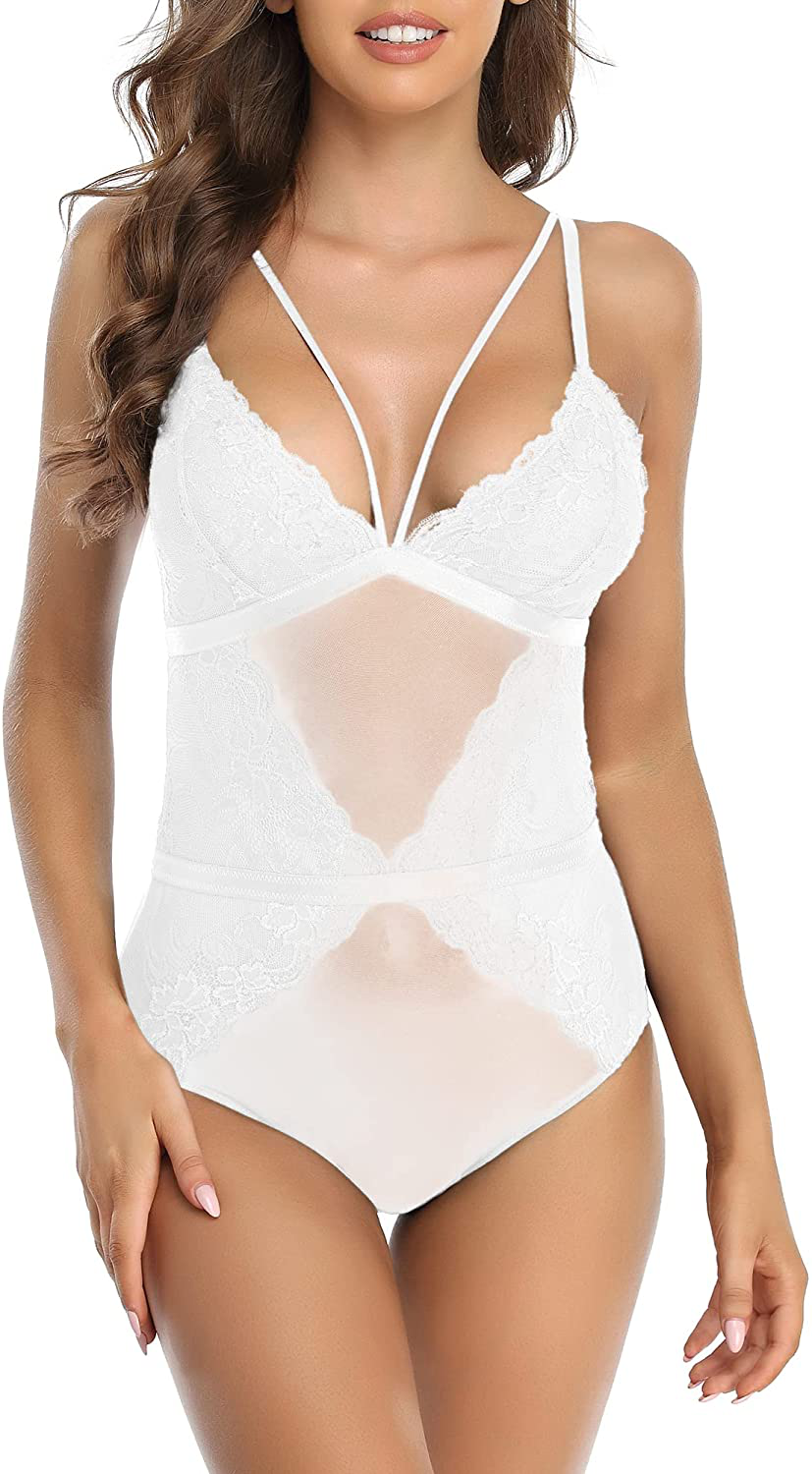 SHEKINI Women’s One Piece Lingerie Padded Leopard Teddy Mesh Bodysuit Apparel & Accessories > Clothing > Underwear & Socks > Lingerie KYLIE MAX White 6079 X-Large