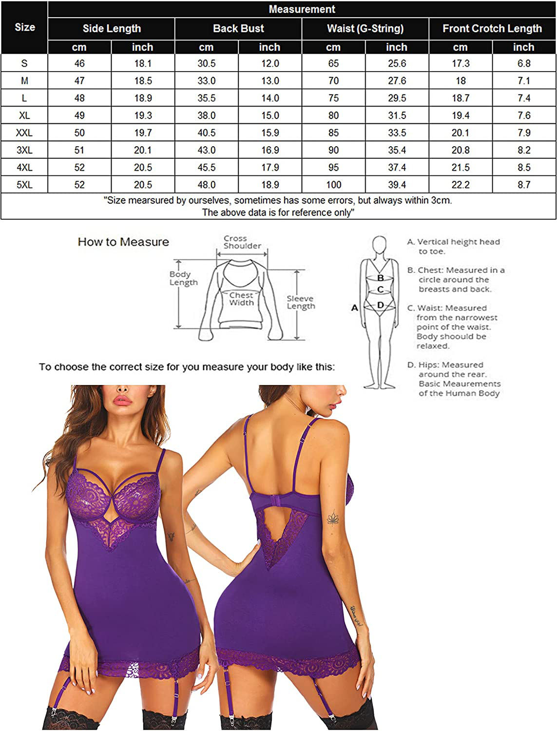 Avidlove Women Lingerie Teddy Bodysuit with Garter Belt Lace Babydoll Full Slips No Stockings Apparel & Accessories > Clothing > Underwear & Socks > Lingerie Avidlove