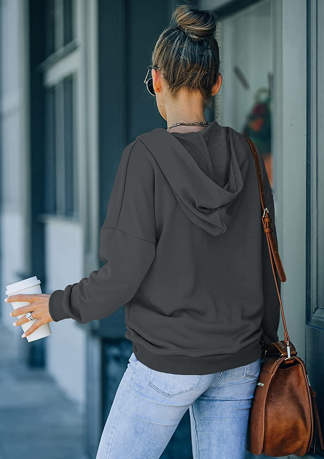 KIRUNDO Women'S Long Sleeve Casual Sweatshirts Women Hoodies Solid Color Button Collar Fall Pullover Tops Apparel & Accessories > Clothing > Activewear Kylie Max