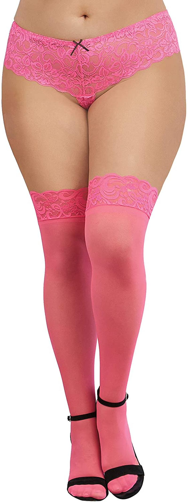 Dreamgirl Women'S Sheer Thigh-High Stockings with Silicone Lace Top Apparel & Accessories > Clothing > Underwear & Socks > Shapewear Dreamgirl