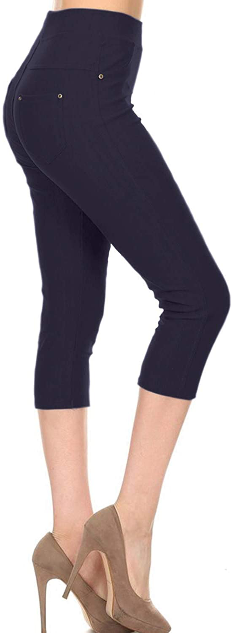 Leggings Depot Premium Quality Women's Cotton Blend Stretch Pull-on Jeggings with Pockets Apparel & Accessories > Clothing > Activewear LEGGINGS DEPOT Capri-navy 2X-3X