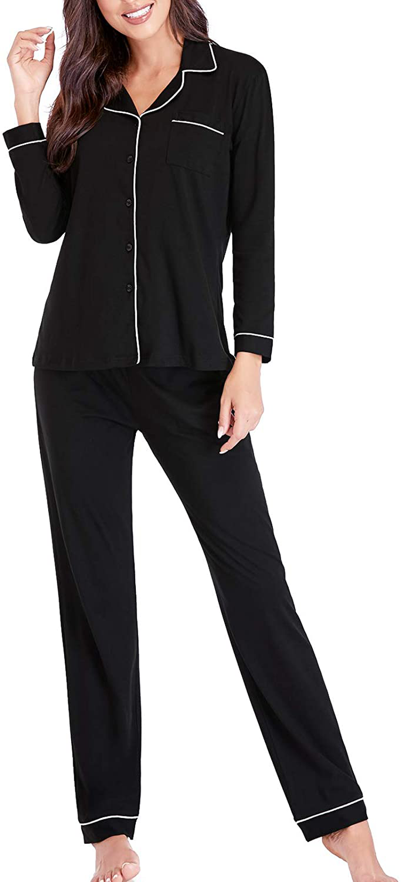 Eiggam Pajamas for Women Lounge Cotton Sleepwear Comfy Soft Long Button Down Pjs Set Pajamas Set Apparel & Accessories > Clothing > Sleepwear & Loungewear > Pajamas Eiggam