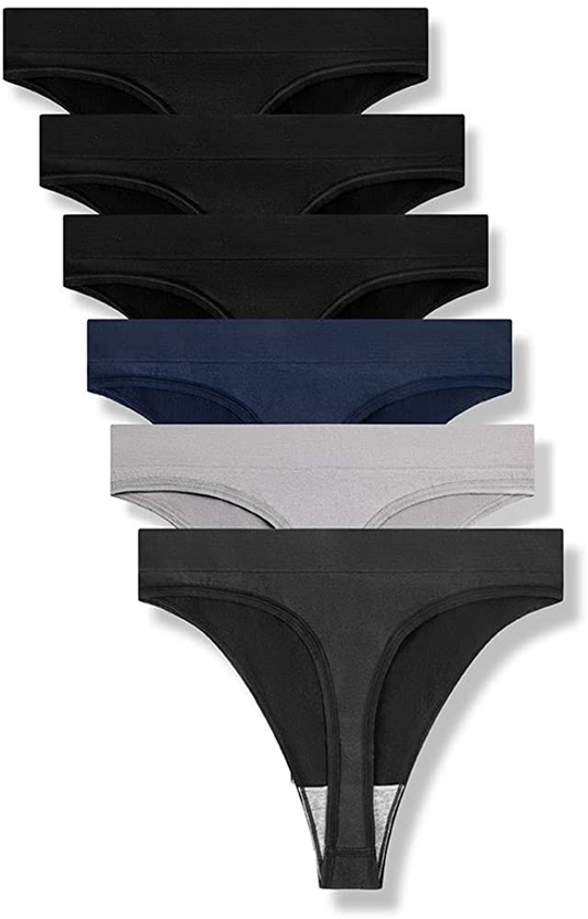 GRANKEE Women's Breathable Seamless Thong Panties No Show Underwear Pack Apparel & Accessories > Clothing > Underwear & Socks > Underwear GRANKEE 3 Black/1 Light Grey/1 Navy/1 Smoky Grey 6 Pack Large