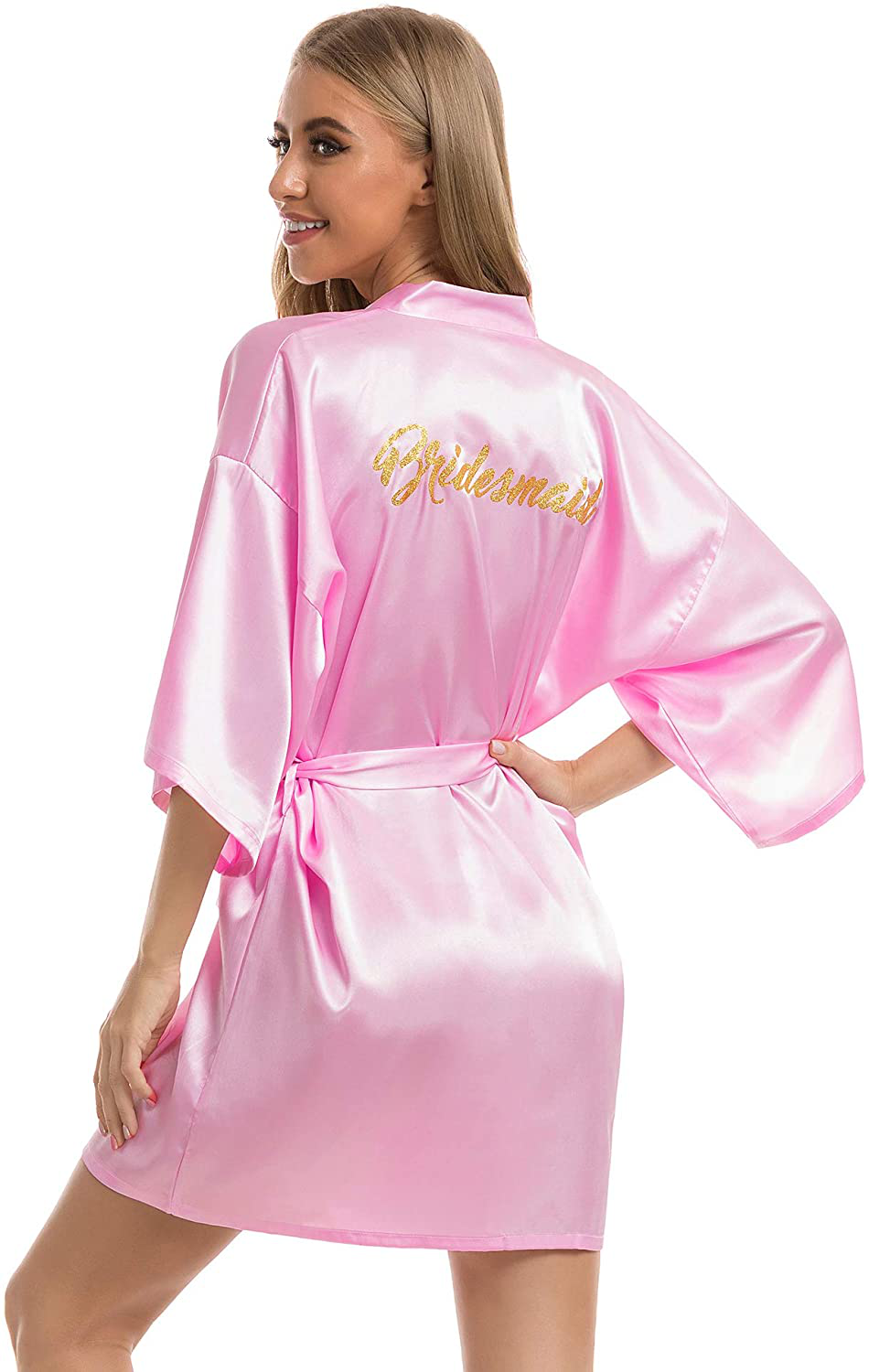 Vlazom Women'S Satin Robe Short Kimono for Bride & Bridesmaid Wedding Party Robes with Gold Glitter or Rhinestones Apparel & Accessories > Clothing > Sleepwear & Loungewear > Robes KYLIE MAX