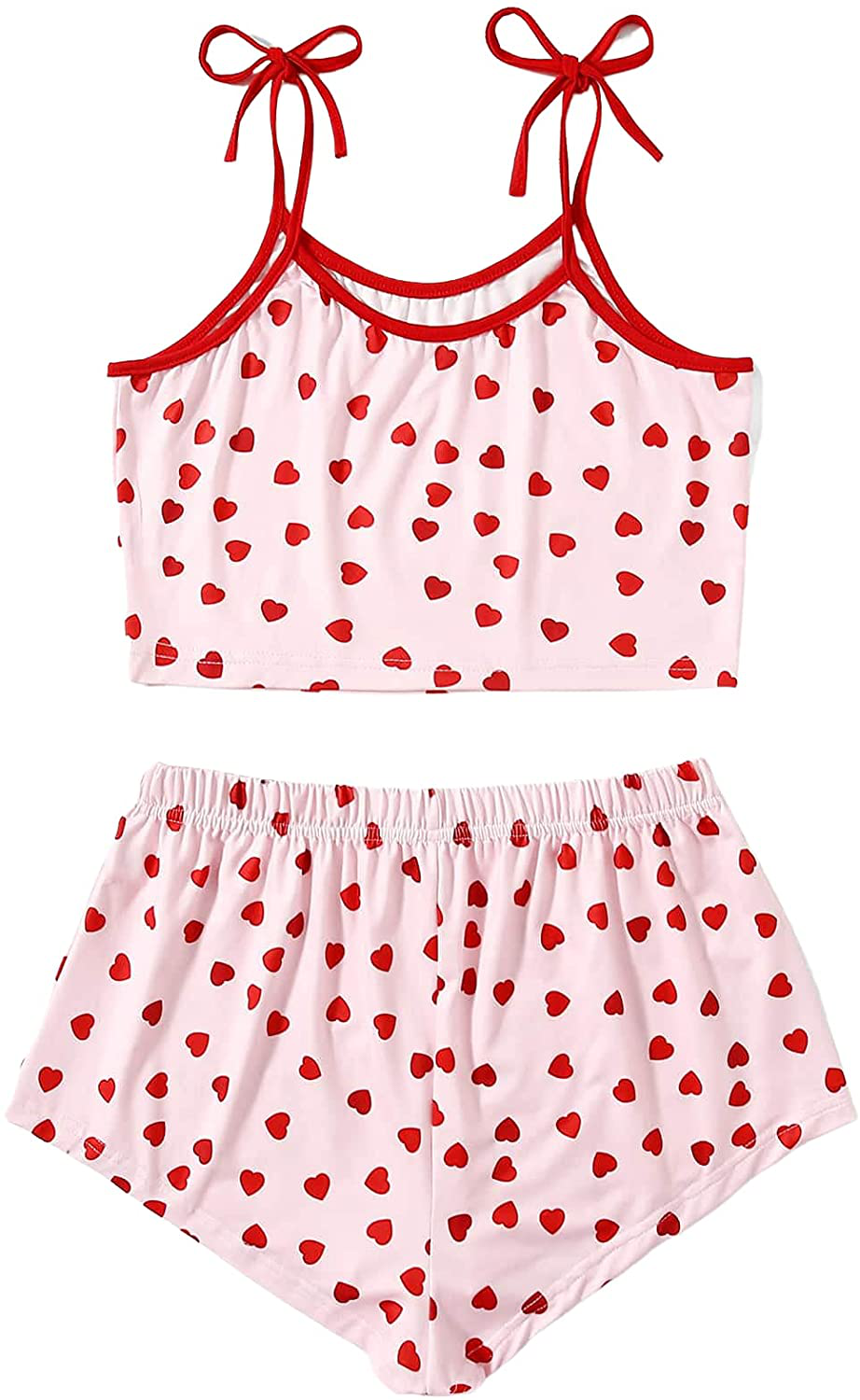 Romwe Women'S 2 Pieces Cherry Print Cute Pajama Set Tie Shoulder Cami Top and Shorts Sleepwear Apparel & Accessories > Clothing > Sleepwear & Loungewear Kylie Max