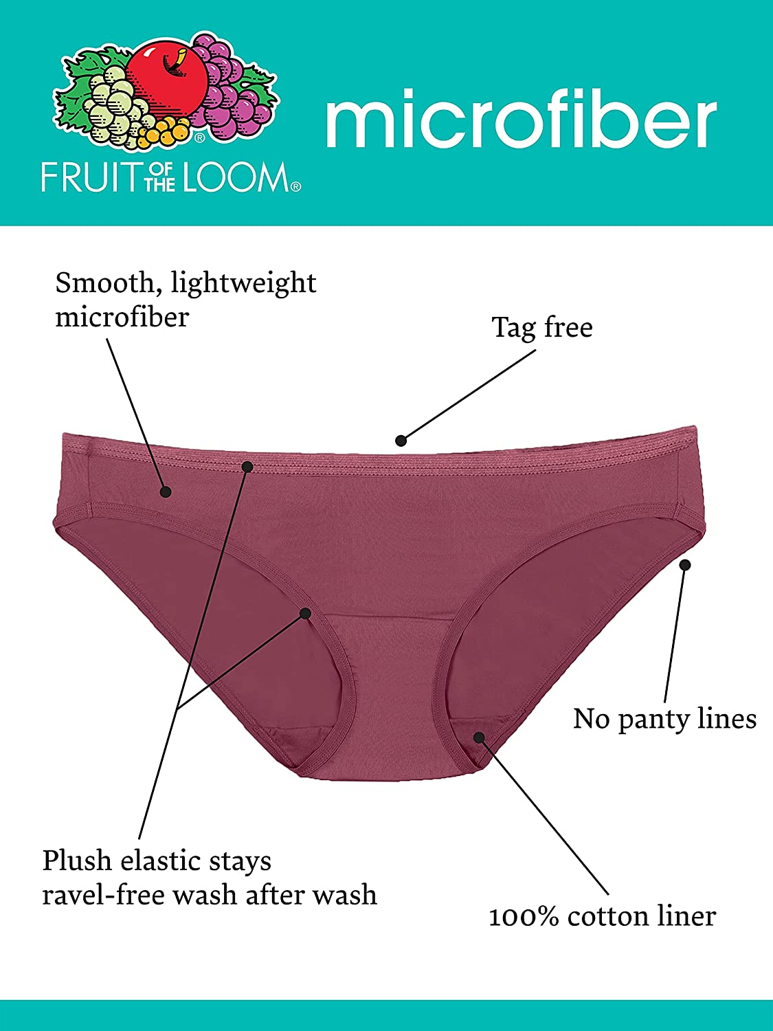 Fruit of the Loom Women'S Underwear Microfiber Panties (Regular & plus Size) Apparel & Accessories > Clothing > Underwear & Socks > Underwear Fruit of the Loom