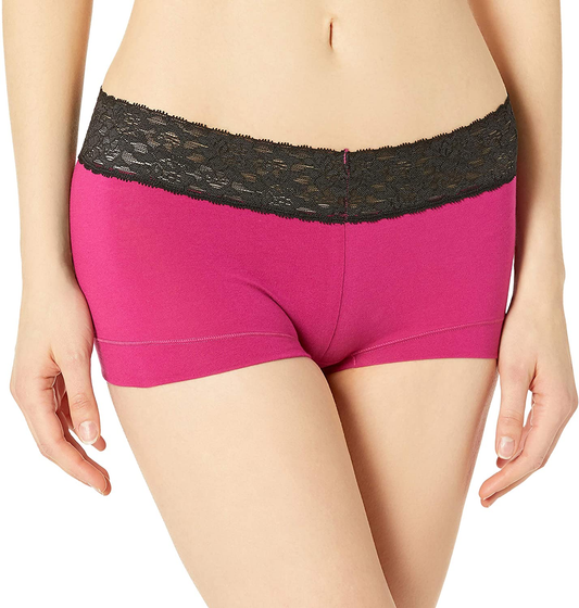 Maidenform Women'S Dream Cotton with Lace Boyshort Apparel & Accessories > Clothing > Underwear & Socks > Underwear Maidenform Fresh Berry/Black 8
