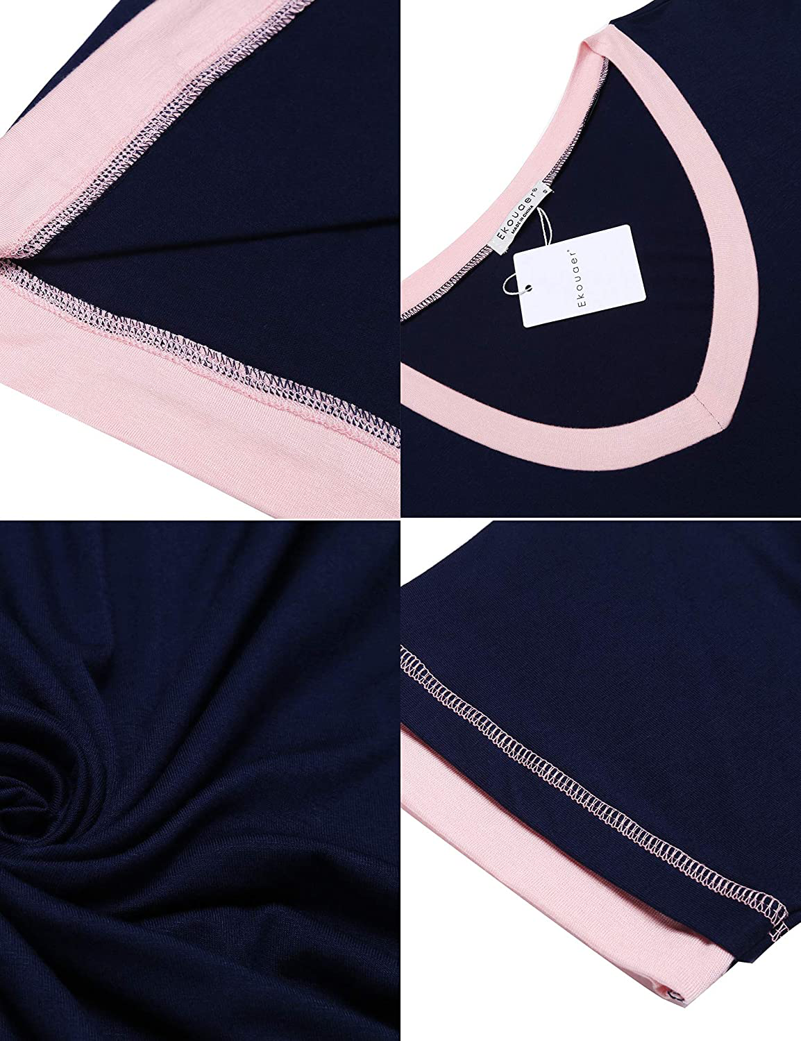 Ekouaer Nightgowns for Womens Short Sleeve Nightdress V Neck Nightshirt Comfy Sleep Shirt S-XXL Apparel & Accessories > Clothing > Sleepwear & Loungewear > Nightgowns Kylie Max