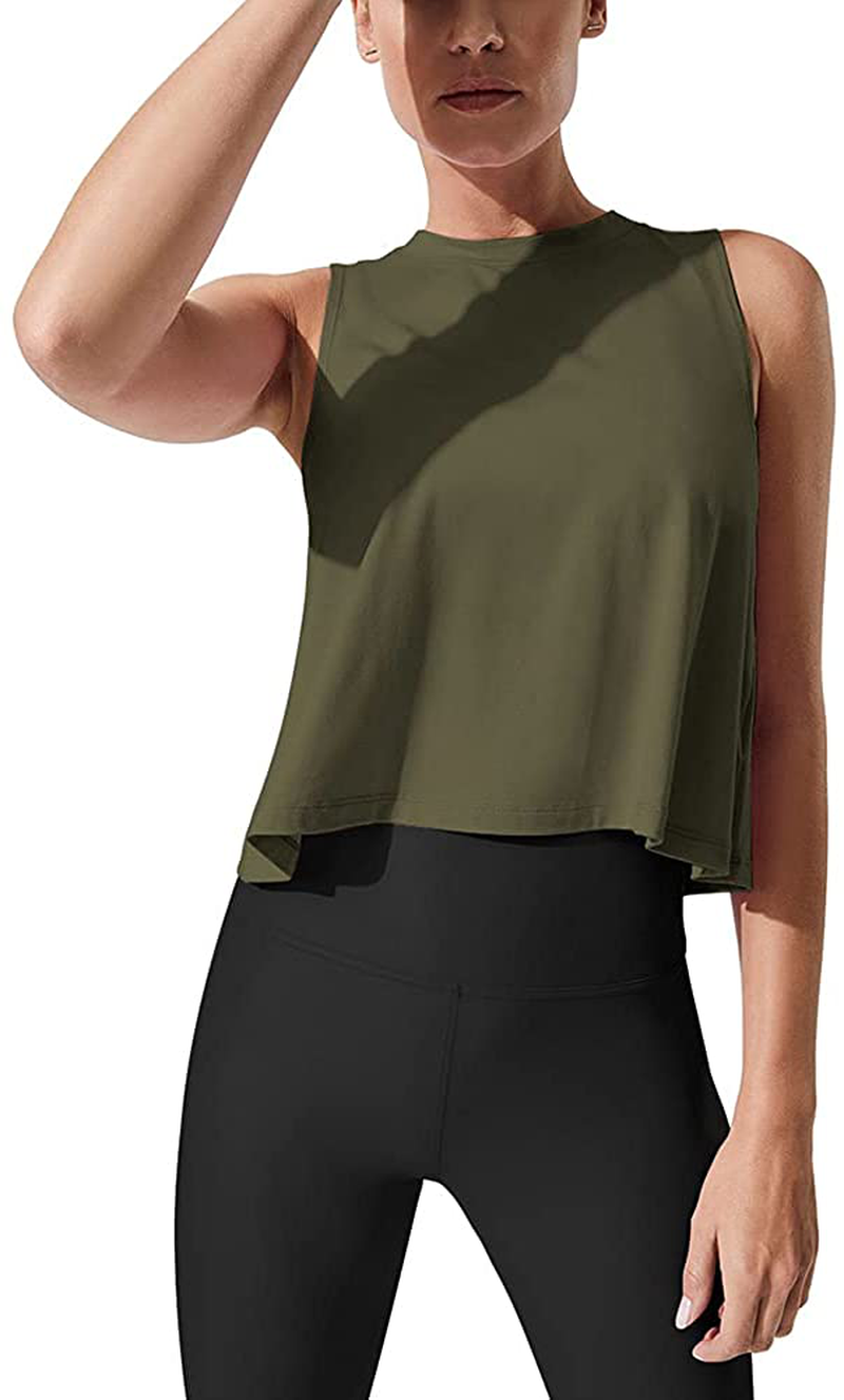 Mippo Crop Tops for Women Womens Workout Tops Flowy Cropped Tank Tops Athletic Shirts Apparel & Accessories > Clothing > Activewear Kylie Max