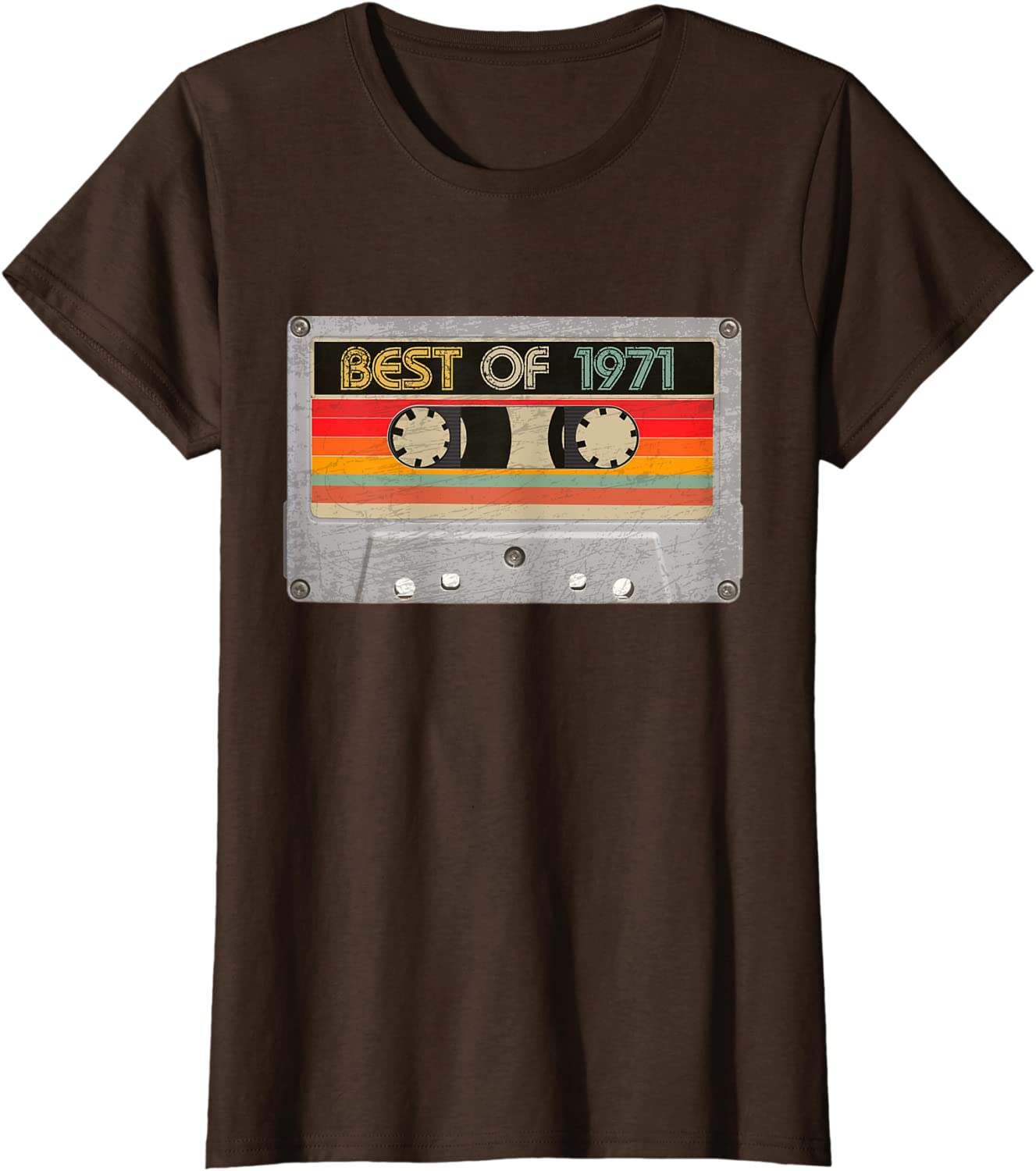 Best Of 1971 50th Birthday Gifts Cassette Tape Vintage T-Shirt Arts & Entertainment > Party & Celebration > Gift Giving BORN Brown Women Medium